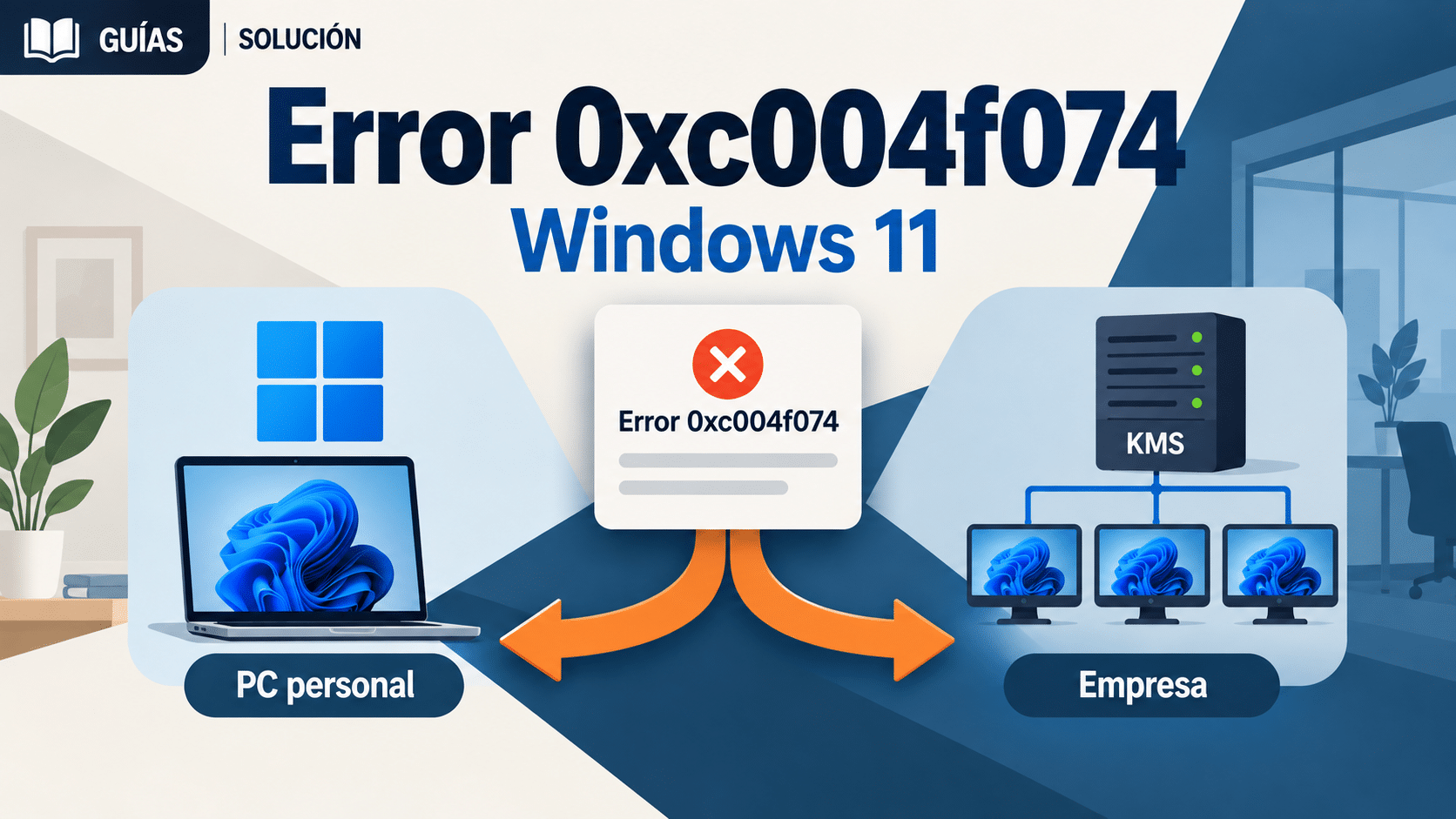 Error 0xc004f074 en Windows 11: rutas para PC personal y empresa