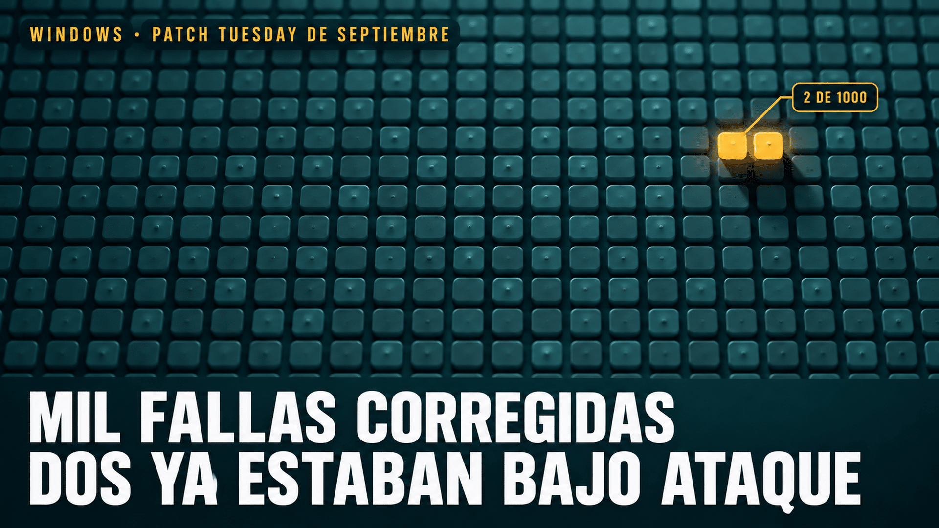 Campo de casillas que representa el paquete de septiembre, con dos encendidas en ámbar y el rótulo 2 de 1000: las que ya estaban bajo ataque