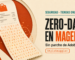 Ilustración editorial de un comprobante de compra que se transforma en código, junto al titular Zero-day en Magento