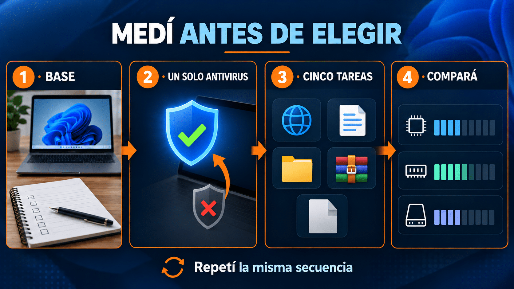 Método de cinco pasos para medir el impacto de un antivirus en Windows