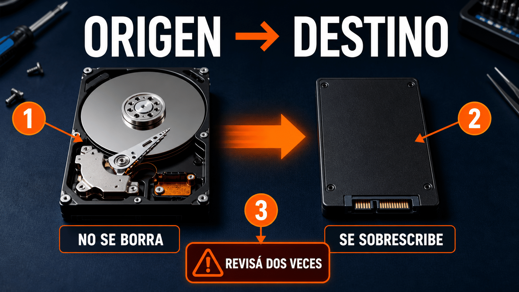 Diferencia entre disco de origen y SSD de destino