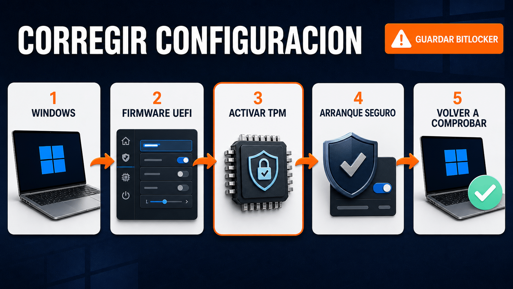 Flujo para activar TPM UEFI y Arranque seguro antes de Windows 11