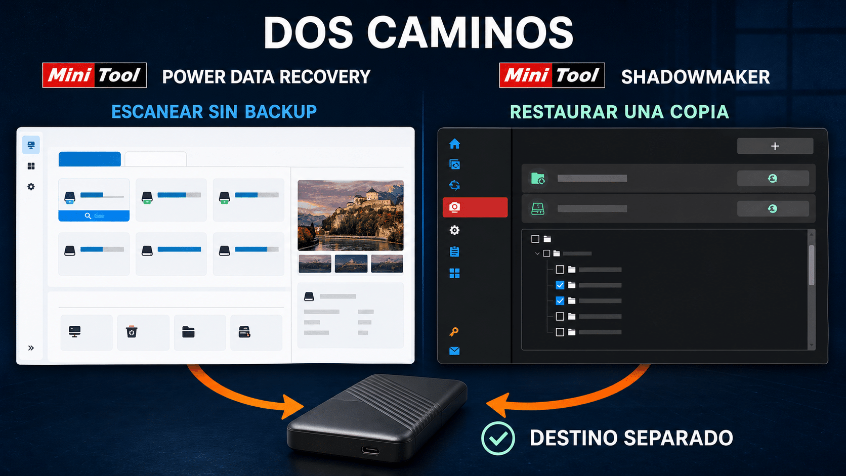 Comparación de MiniTool Power Data Recovery y ShadowMaker