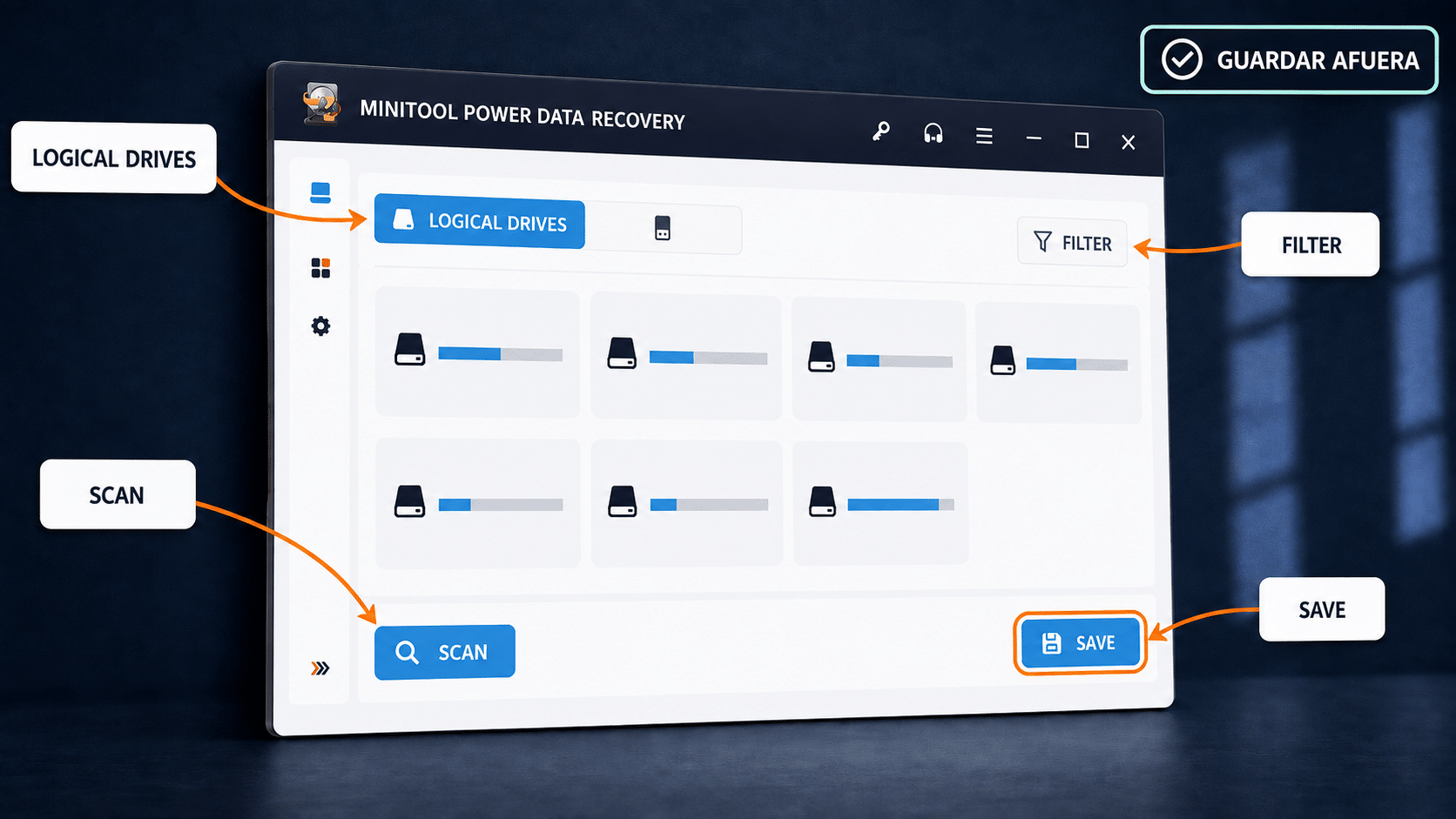 Interfaz de MiniTool Power Data Recovery para escanear un disco duro