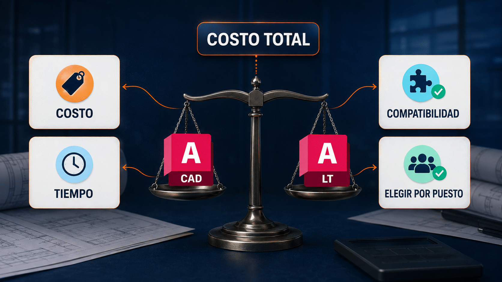 Matriz de costo total y tiempo para elegir AutoCAD o AutoCAD LT