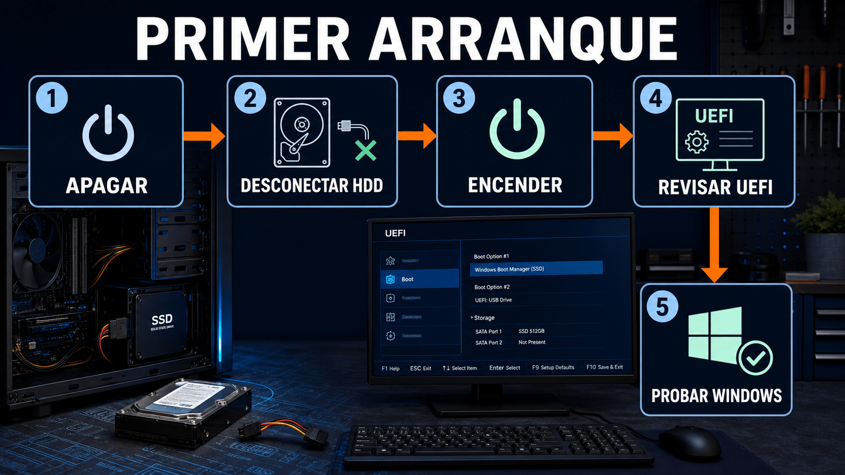 Primer arranque de Windows desde el SSD clonado