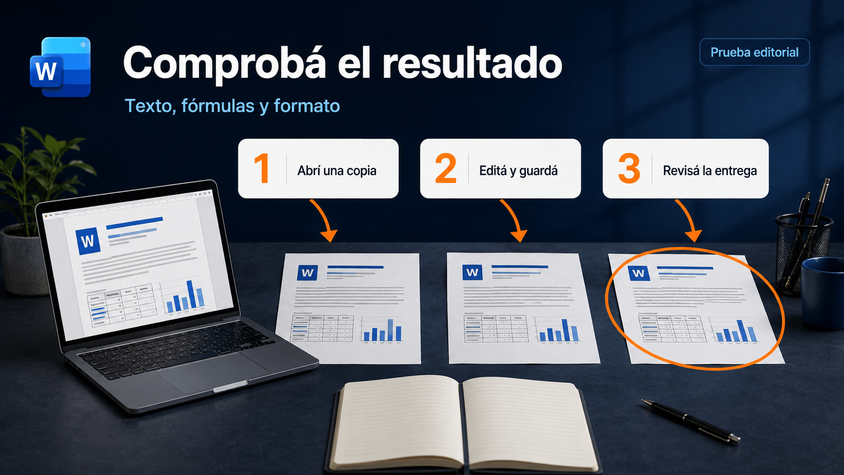 Prueba de compatibilidad de documentos: abrir copia, editar y guardar, revisar entrega