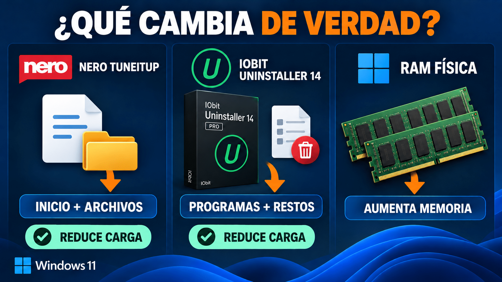 Diferencia entre limpiar software y ampliar memoria RAM en Windows 11