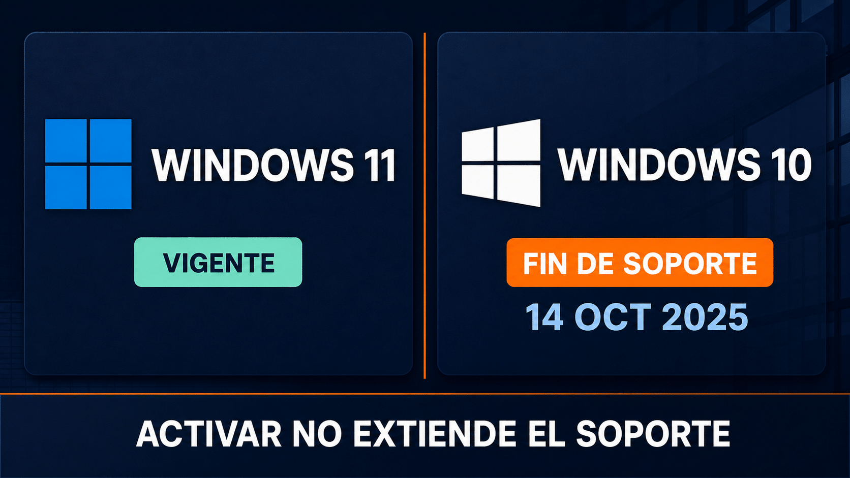 Comparación de Windows 11 vigente y Windows 10 fuera de soporte