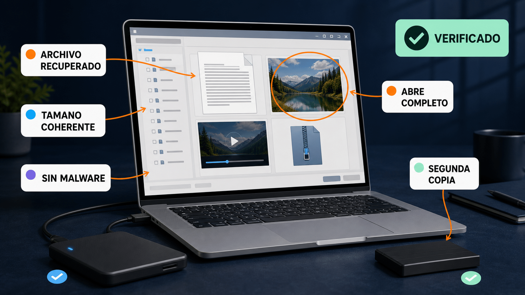 Checklist para verificar archivos recuperados en Windows