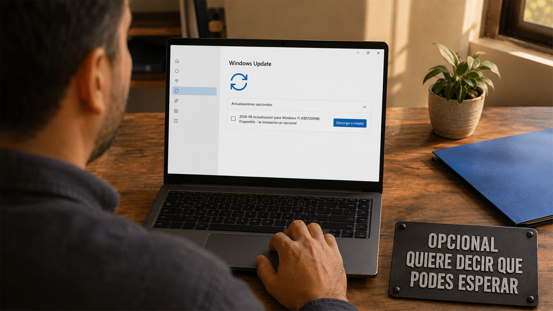 Pantalla de actualizaciones opcionales de Windows 11 con la decisión de instalar o esperar