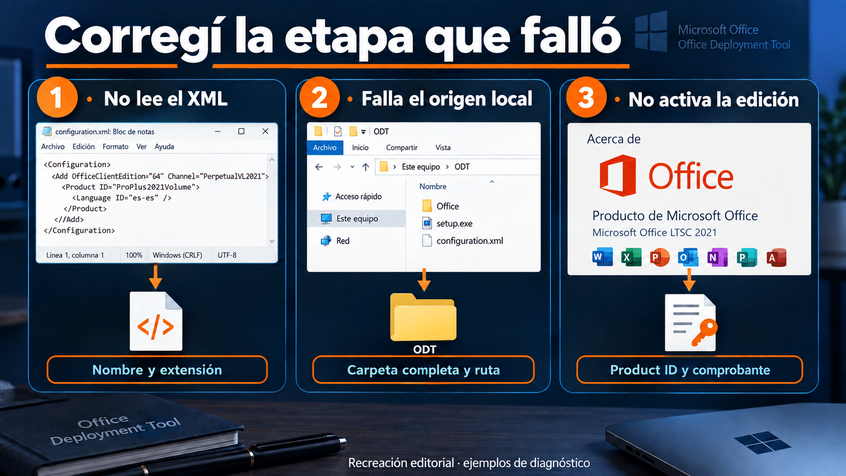 Diagnóstico de fallos de ODT según archivo, paquete o edición