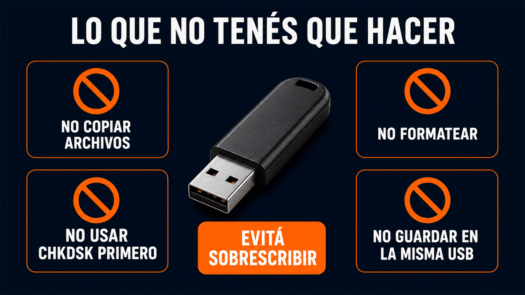 Errores que reducen la posibilidad de recuperar archivos borrados de una USB