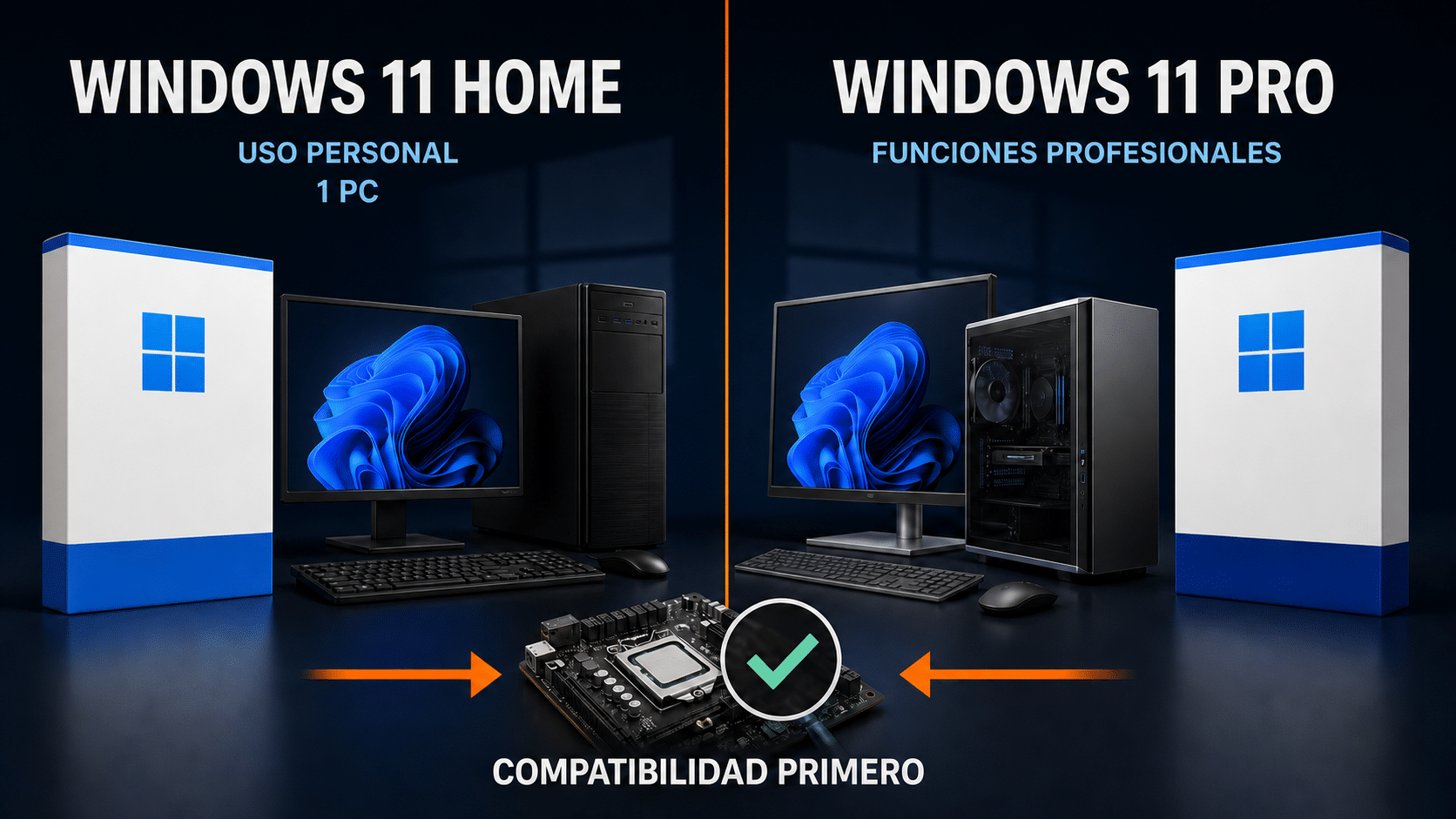Comparación Windows 11 Home y Pro para una PC compatible