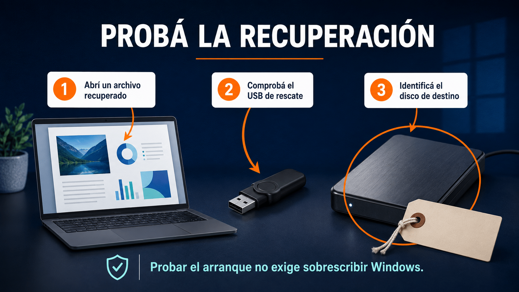 Verificación del respaldo: abrir archivos, probar USB y revisar destino