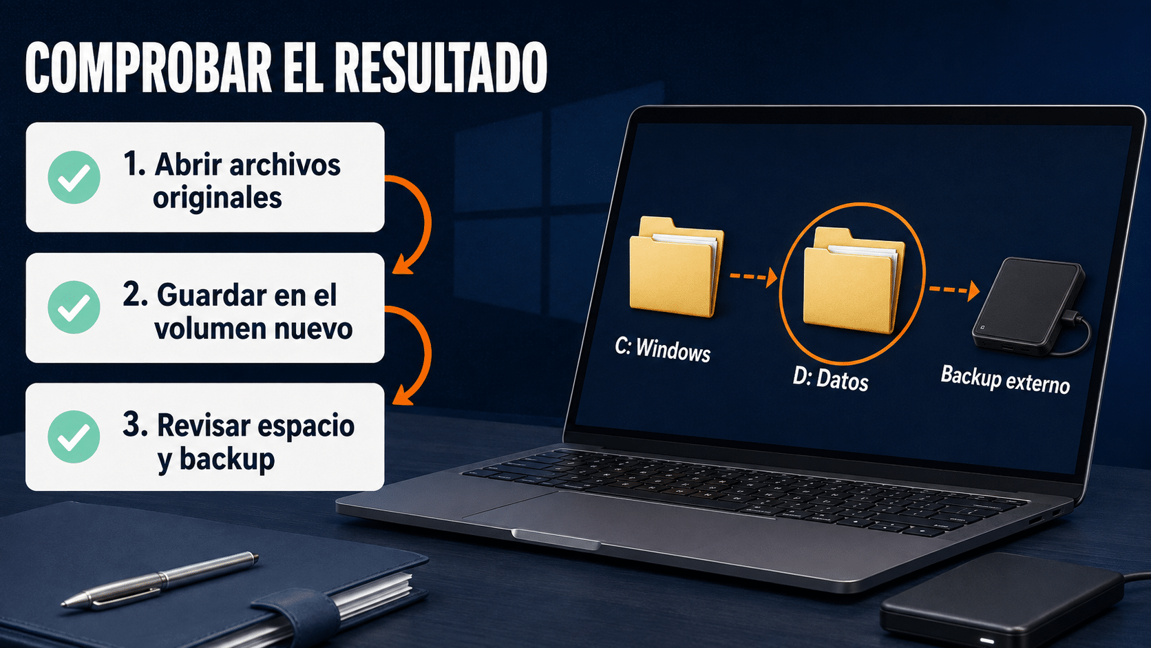 Checklist final de archivos originales nuevo volumen y backup independiente