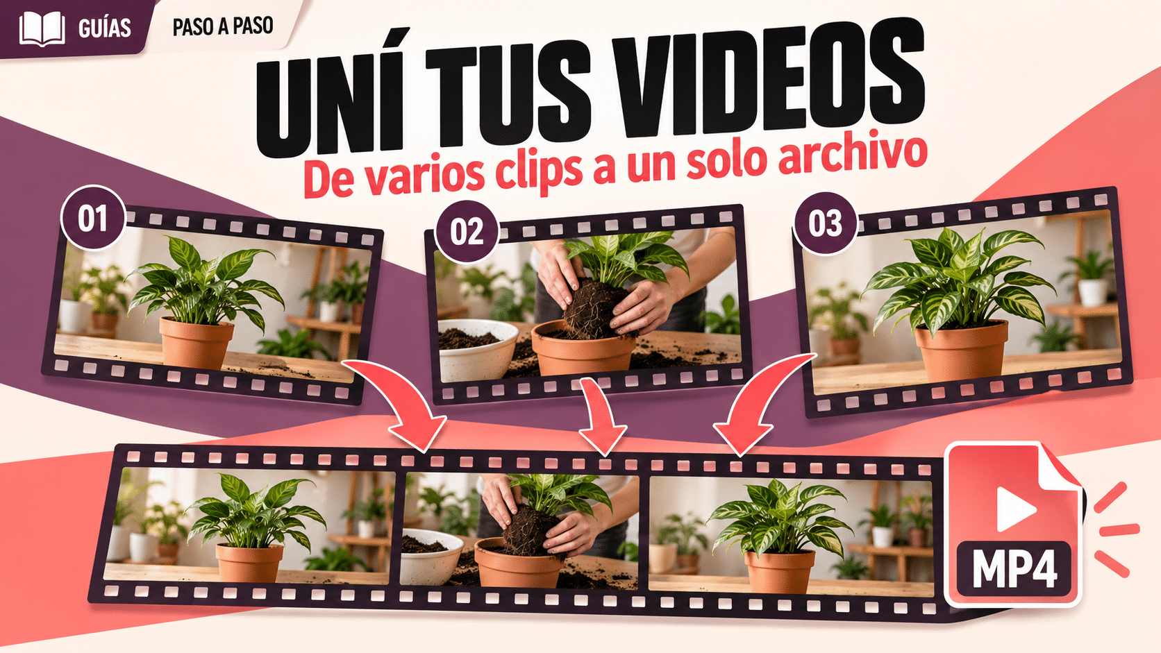 como unir videos en uno solo: tres clips forman una secuencia continua