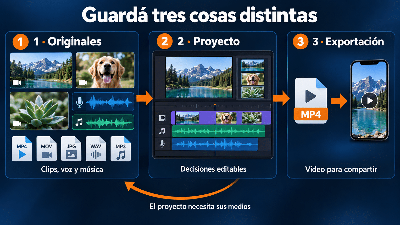 Proyecto editable y video exportado cumplen funciones distintas