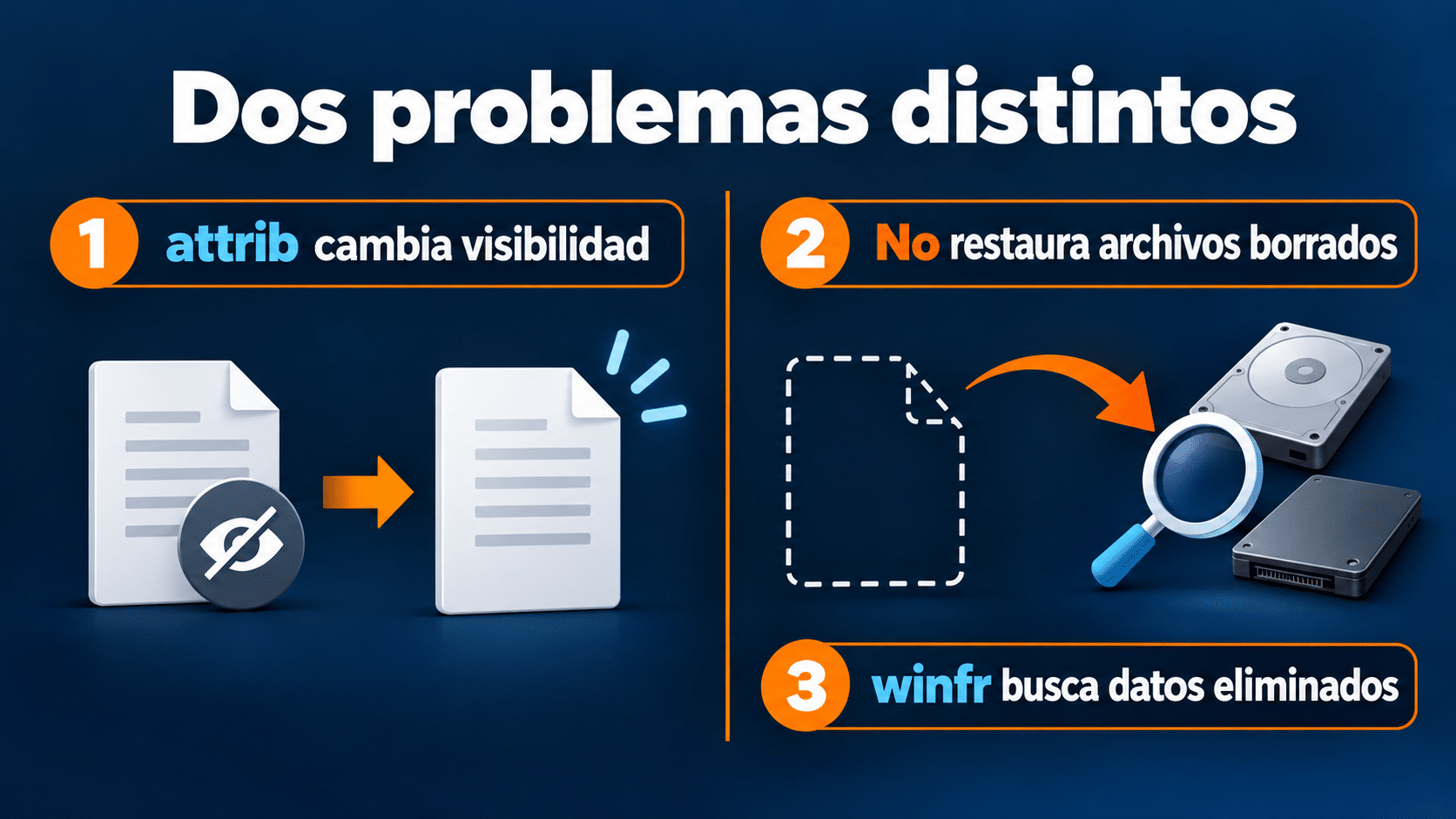 ATTRIB cambia visibilidad y no recupera archivos eliminados