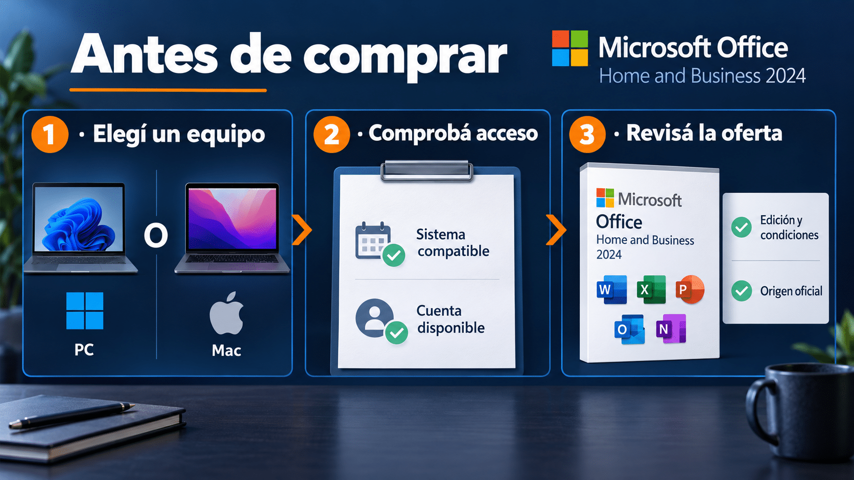 Una licencia de Office 2024 cubre un equipo y requiere comprobar sistema y acceso