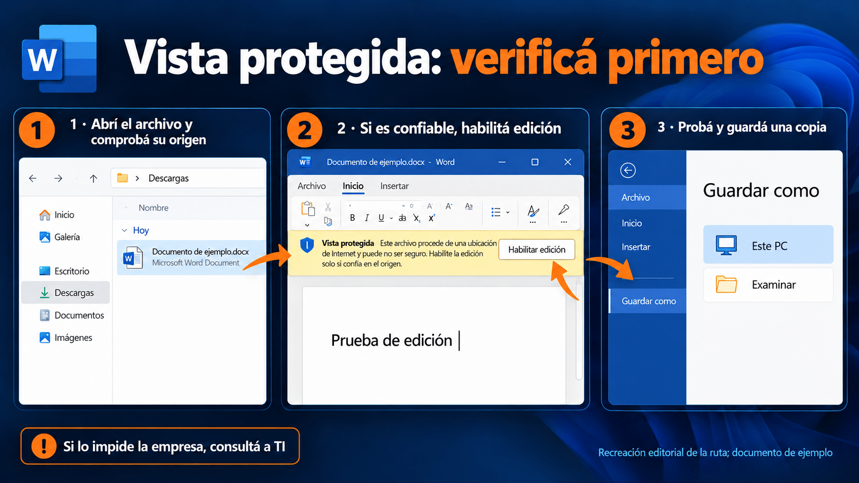 Ruta desde Word hasta habilitar edición de un archivo confiable