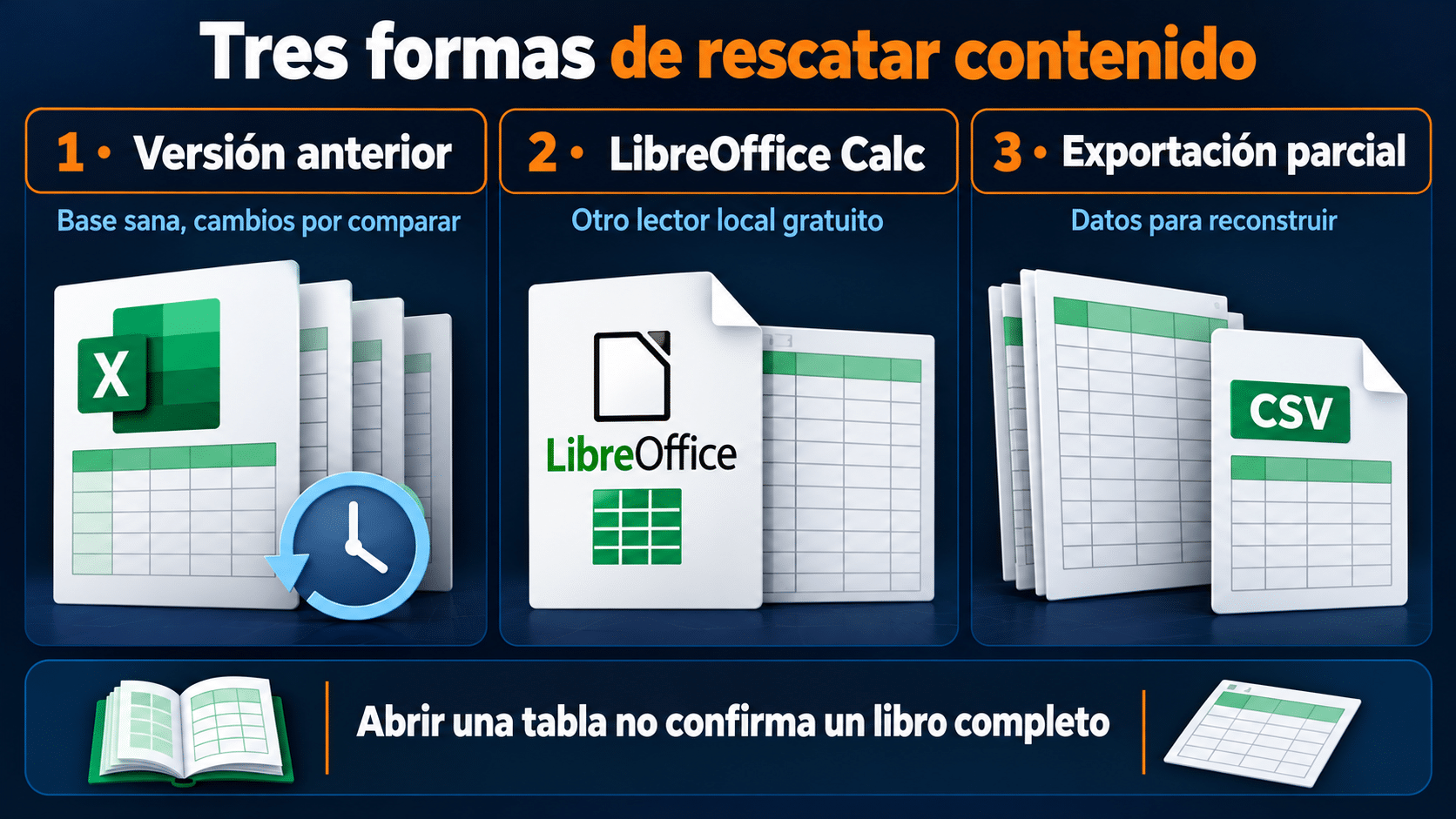 Comparar una versión anterior sana, Calc y una exportación parcial