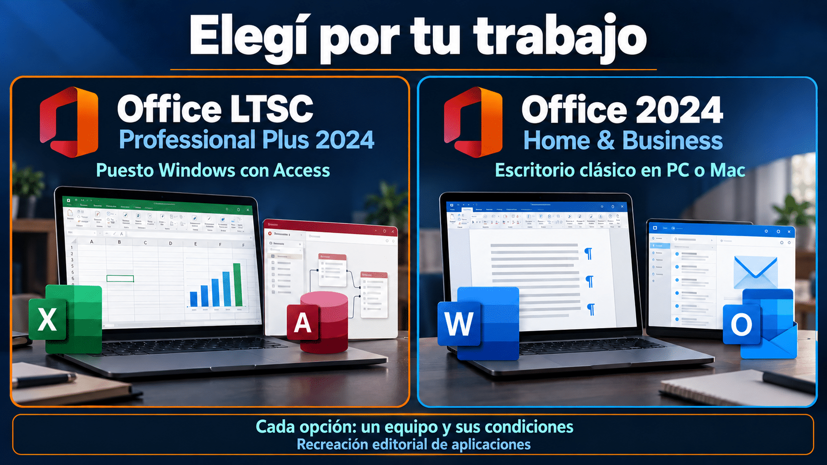 Dos rutas: Office LTSC para un puesto Windows y Home Business para un equipo