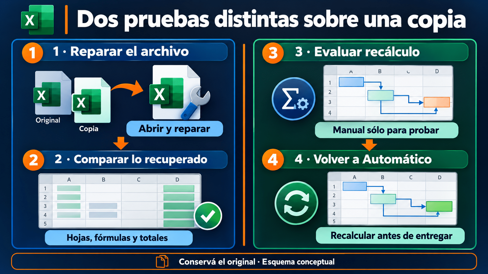 Diferencia entre reparar una copia del libro y comprobar su recálculo