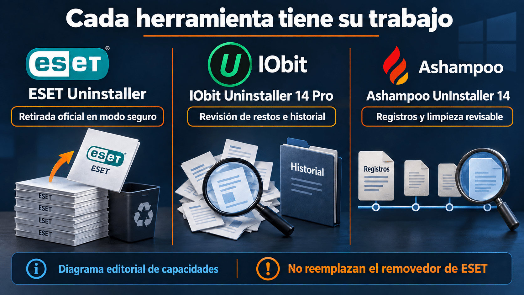IObit y Ashampoo aportan revisión e historial; ESET Uninstaller retira ESET
