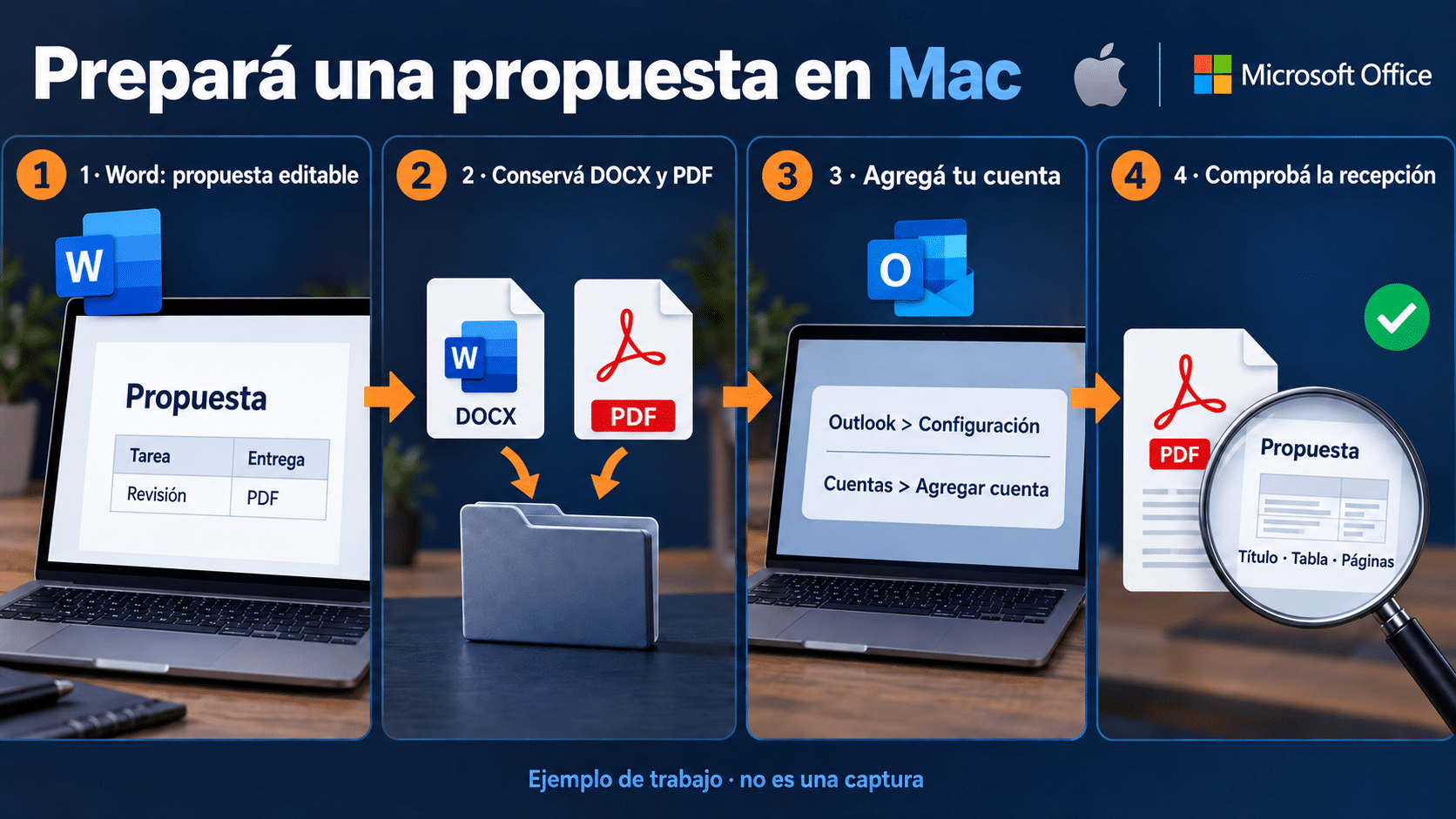 Método Mac: propuesta Word editable, PDF y cuenta Outlook configurada