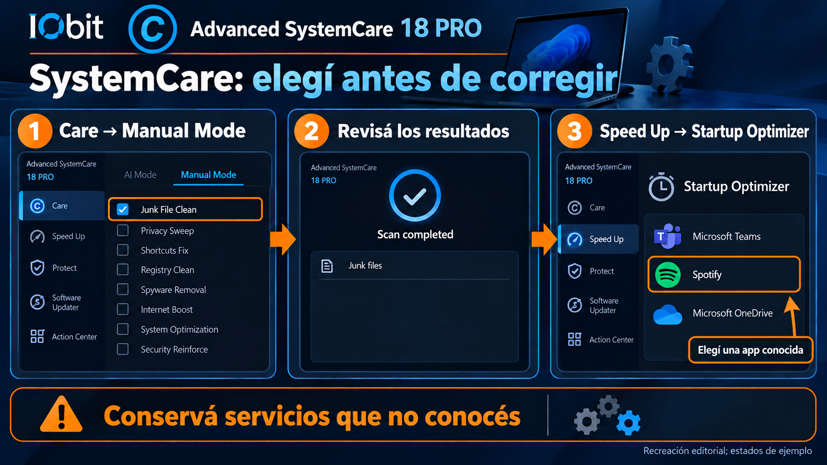 Ruta de revisión controlada en Advanced SystemCare antes de aplicar cambios