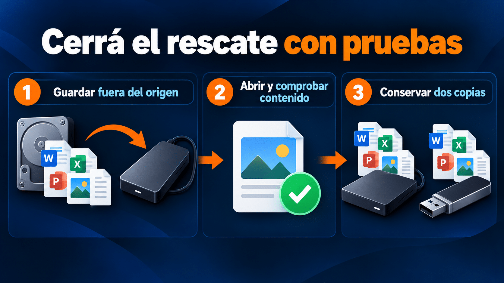 Guardar, comprobar contenido y conservar dos copias