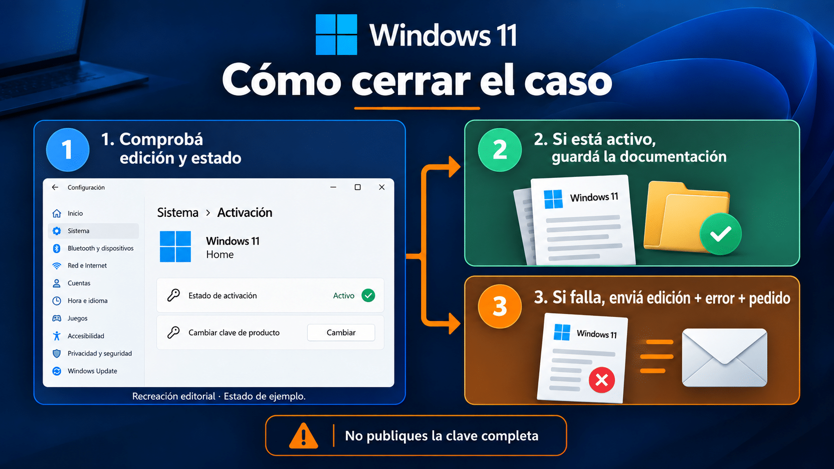 Comprobar la activación o escalar con edición, error y pedido