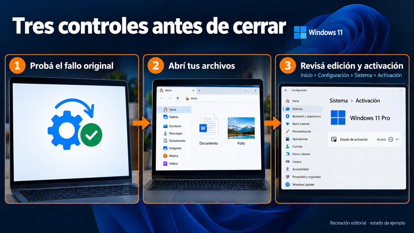 Edición, activación y prueba del resultado después de reinstalar