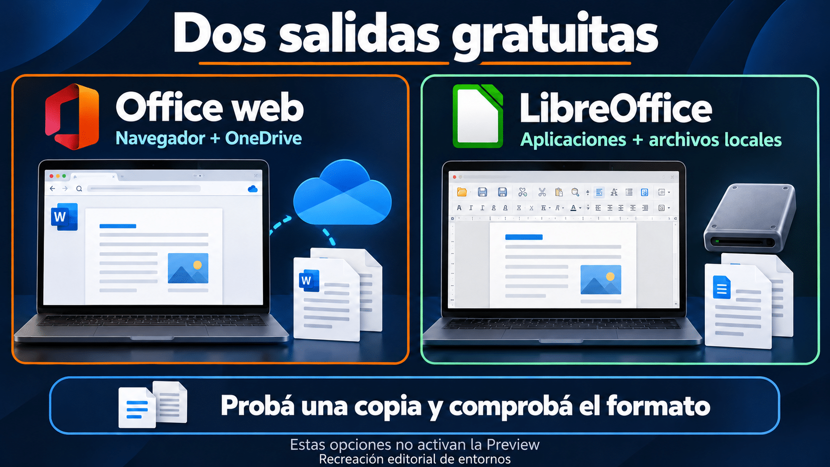 Continuidad: Office web con OneDrive o LibreOffice con archivos locales