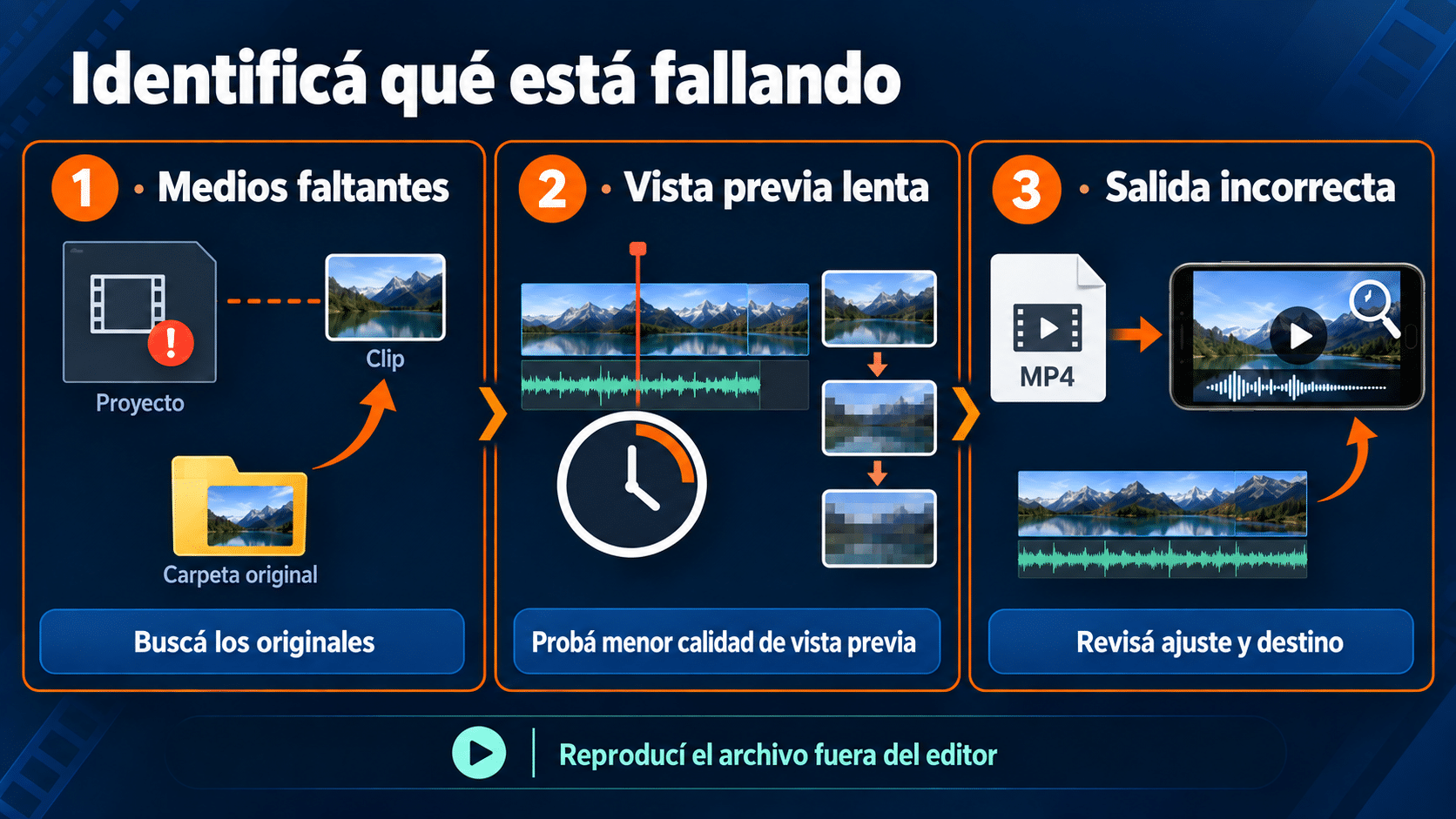 Diagnóstico de medios faltantes vista previa y archivo final