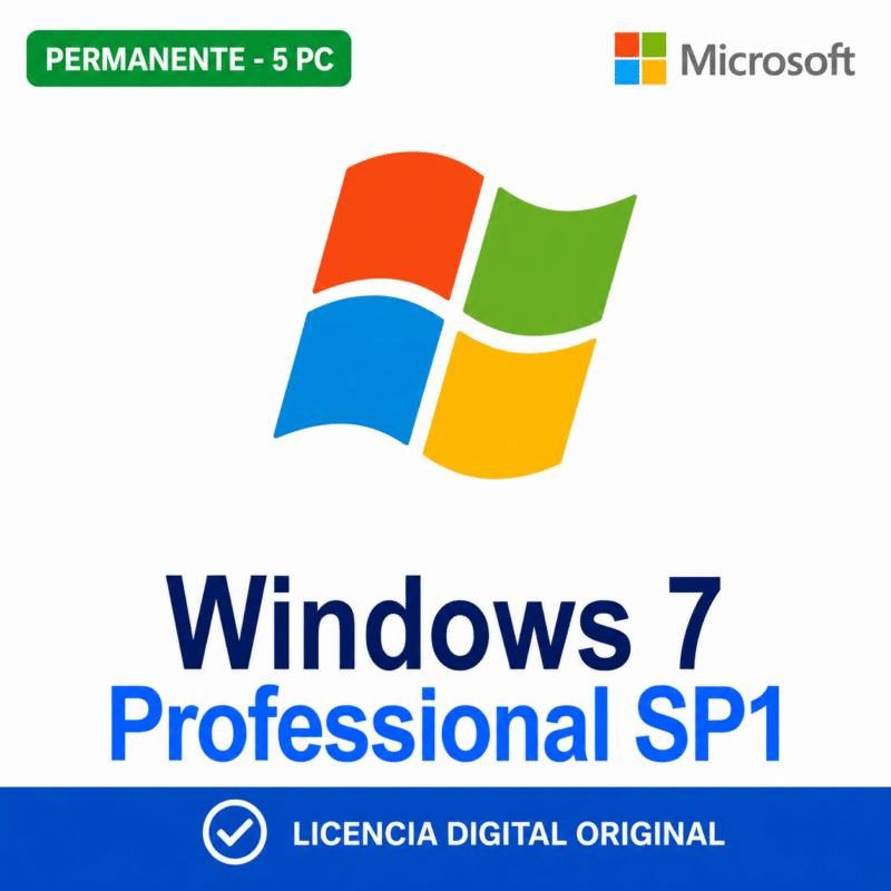 Windows 7 Professional SP1 - 5 Pc - Licencia Permanente